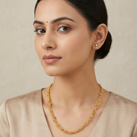 18K Gold Plated Braided Twisted Snake Chain Ball Station Necklace