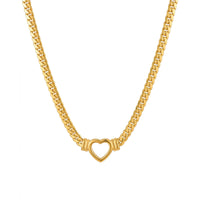 18K Gold Plated Chunky Curb Chain Open Heart Charm Necklace