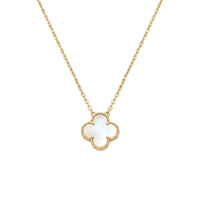 18K Gold Plated White Shell Clover Quatrefoil Pendant Necklace