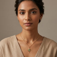 18K Gold Plated Green Cat-Eye North Star Pendant Satellite Chain Necklace
