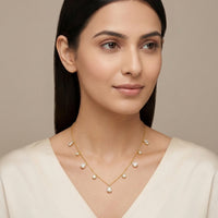 18K Gold Plated Pear & Round CZ Multi-Charm Station Necklace