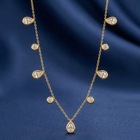 18K Gold Plated Pear & Round CZ Multi-Charm Station Necklace
