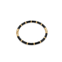 18K Gold Plated Black Enamel Gold Station Stretch Bangle Bracelet