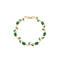 18K Gold Plated Emerald Green Oval & Marquise CZ Vine Tennis Bracelet