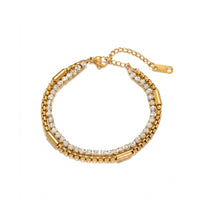 18K Gold Plated Double Layer CZ Tennis & Box Chain Bracelet