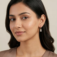 18K Gold Plated Baguette CZ Drop Huggie Earrings