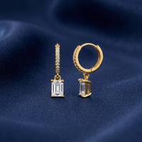 18K Gold Plated Baguette CZ Drop Huggie Earrings