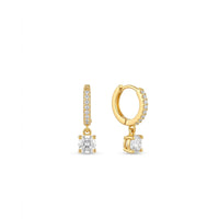 18K Gold Plated CZ Pave Huggie with Round Solitaire Drop Earrings
