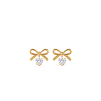 18K Gold Plated Bow with CZ Heart Drop Stud Earrings