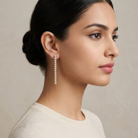18K Gold Plated CZ Tennis Linear Drop Earrings