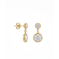18K Gold Plated Double Bezel Round CZ Drop Stud Earrings