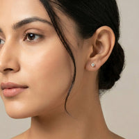 18K Gold Plated Round CZ Solitaire Stud Earrings