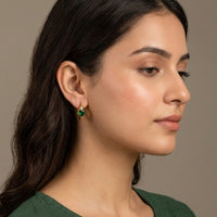 18K Gold Plated Green Heart CZ Drop Huggie Earrings