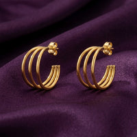 18K Gold Plated Triple Band Open Hoop Earrings