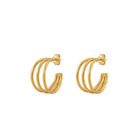18K Gold Plated Triple Band Open Hoop Earrings