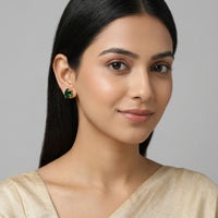 18K Gold Plated Emerald Green Oval CZ Solitaire Stud Earrings
