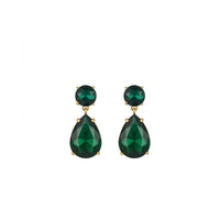 18K Gold Plated Emerald Green Round & Pear CZ Statement Drop Earrings