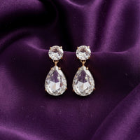 18K Rose Gold Plated Clear Crystal Round & Pear CZ Statement Drop Earrings