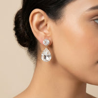 18K Rose Gold Plated Clear Crystal Round & Pear CZ Statement Drop Earrings