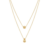 18K Gold Plated Double Layer Ball & Teardrop Necklace