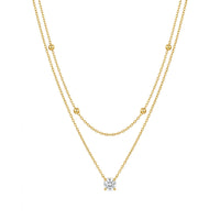 18K Gold Plated Double Layer Satellite & CZ Solitaire Necklace