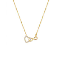 18K Gold Plated CZ Heart & Infinity Interlinked Necklace