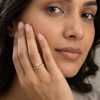 18K Gold Plated Double Band CZ Solitaire & Pave Ring