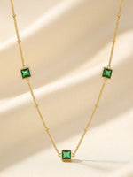 Rachiva 18K Gold Plated Emerald Square Stone Station Necklace