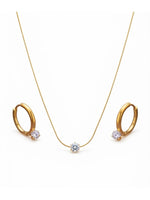 Rachiva 18K Gold Plated CZ Solitaire Pendant Necklace & Hoop Earring Set