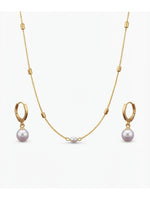 Rachiva 18K Gold Plated Pearl Drop Satellite Chain Necklace & Earring Set