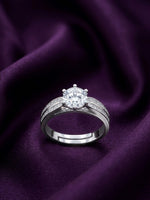 925 Sterling Silver Round CZ Solitaire Ring with Pave Shoulders
