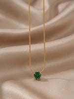 18K Gold Plated Emerald Green Solitaire Pendant Necklace