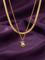 18K Gold Plated Layered Pearl Pendant Necklace