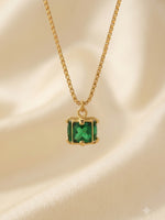 18K Gold Plated Emerald Square Pendant Necklace