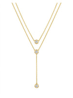 18K Gold Plated Double Bezel CZ Lariat Necklace