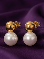 18K Gold Plated Pearl Ball Drop Stud Earrings