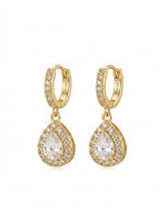 18K Gold Plated Pave CZ Halo Teardrop Huggie Earrings