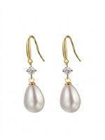 18K Gold Plated CZ Stud Pearl Teardrop Hook Earrings