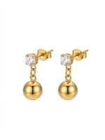 18K Gold Plated CZ Stud Ball Drop Earrings