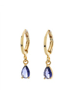 18K Gold Plated Purple CZ Teardrop Drop Huggie Earrings