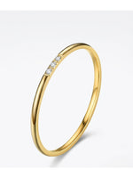 18K Gold Plated Thin CZ Three Stone Band Ring - Size 7
