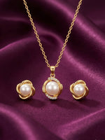 18K Gold Plated Pearl Knot Pendant Set