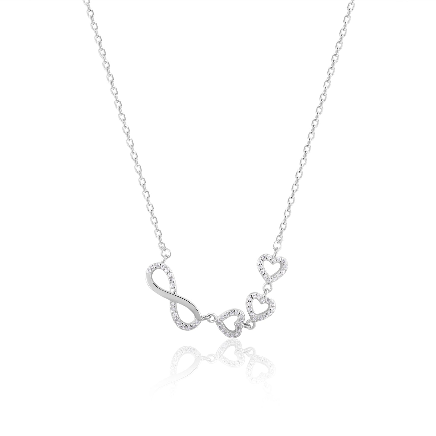 Infinity Love Trifold Hearts Zircon Silver Pendant with Link Chain