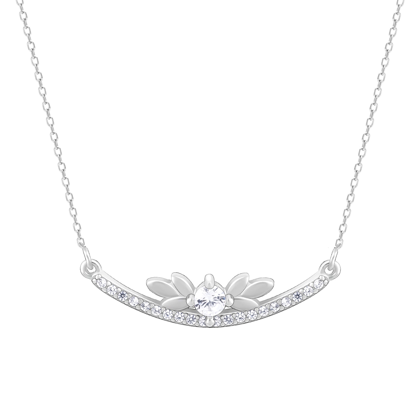 Silver Arc Zircon Pendant with Link Chain