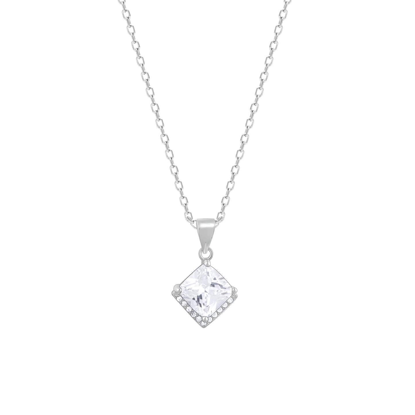 Modern Solitaire Zircon Silver Pendant with Link Chain