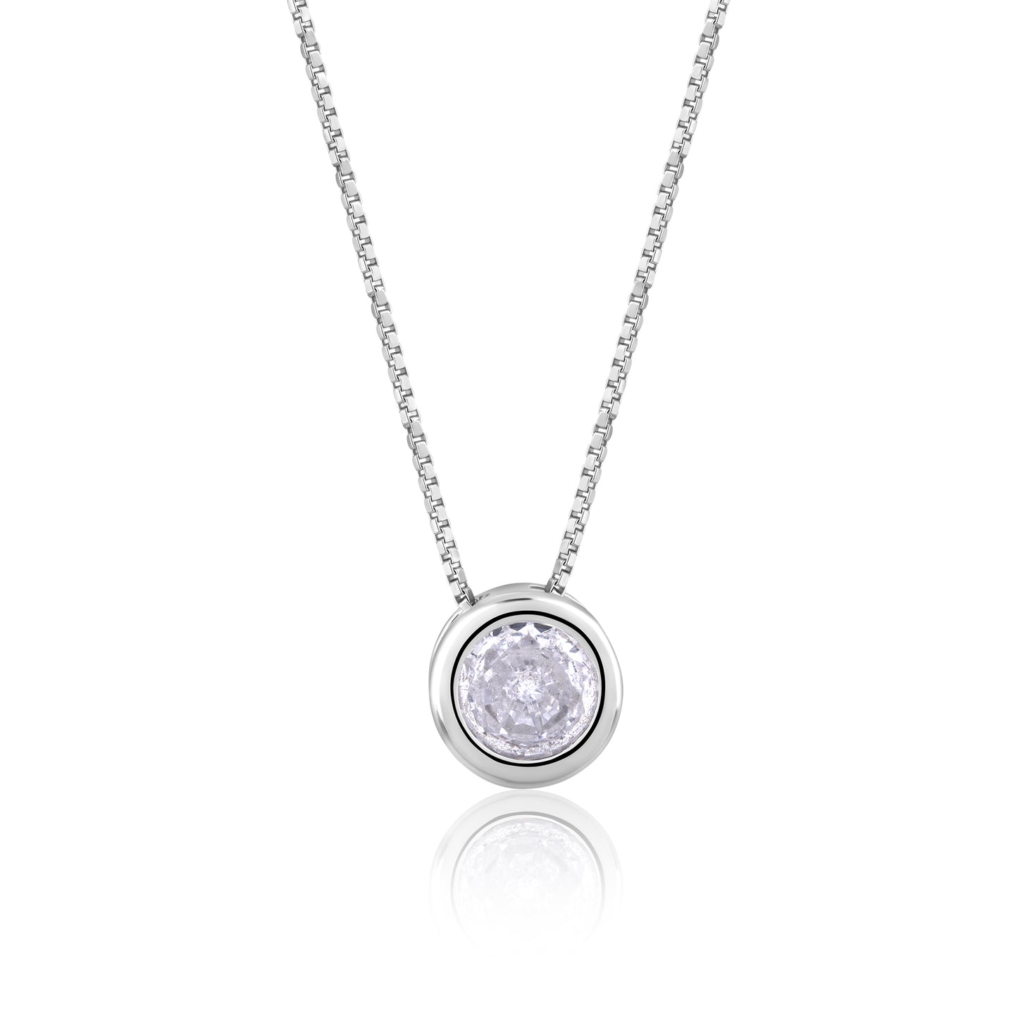 Silver Solitaire Opulent Pendant with Box Chain