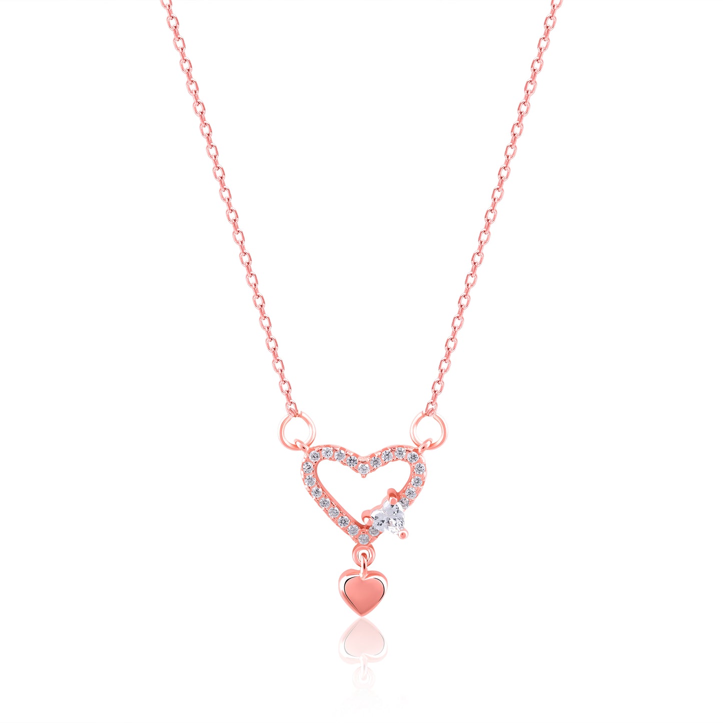 Linked Hearts Rose Gold Pendant with Link Chain