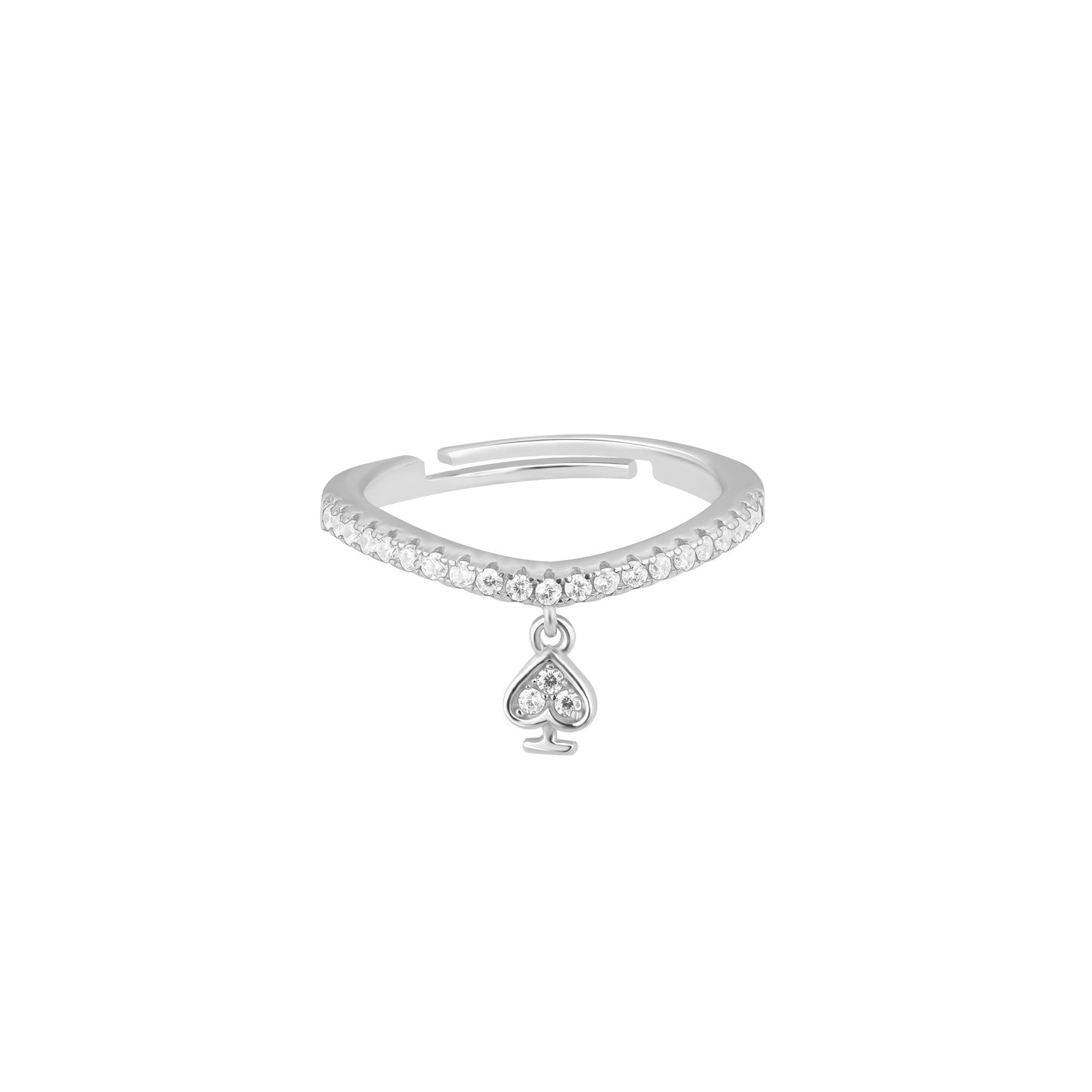 Love Heart Spade Sparkle Silver Ring