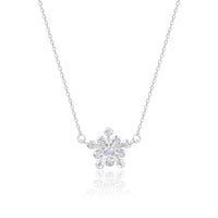 Silver Snowflake Floral Pendant with Link Chain