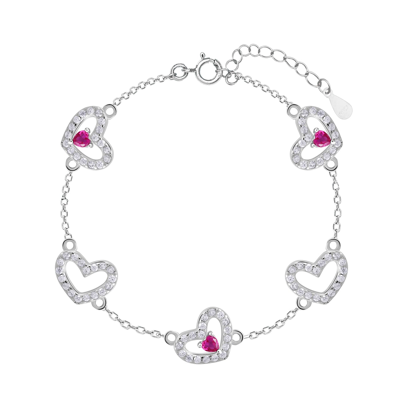 Romantic Red Heart Silver Bracelet